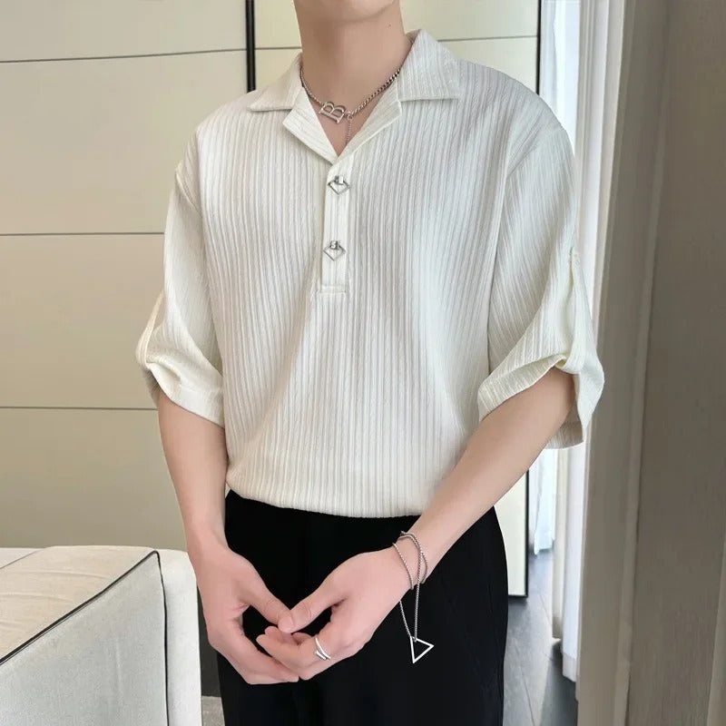 POLO男2024 Summer New Men's POLO Shirt High-End FeelTrendy Stripe Color Blocking Short Sleeves Casual Men's Top Loose Fit