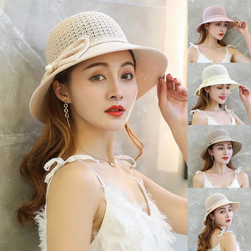 帽子女Summer Bowknot Ribbon Outdoor Sun Hats Girls Wide Brim Straw Hat Ladies Panama Caps Sun Protection Hats For Women Sun Caps New