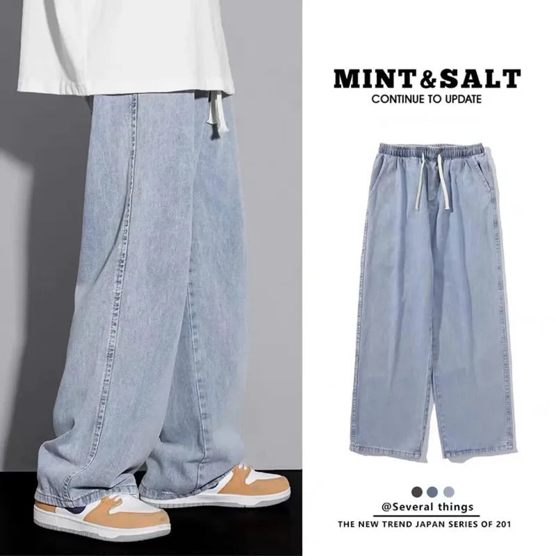 牛仔裤男Men's Straight-Leg Jeans Summer Thin Style Loose Fit Washing Casual Long Pants American Style Trendy Brand Black Bell Bottoms