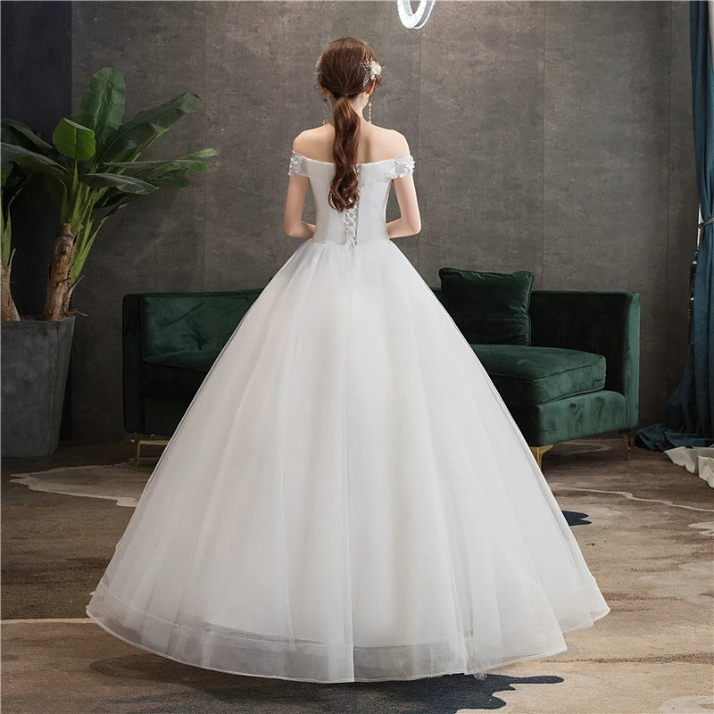 礼服女Chea Ivory White Wedding Dresses Simple Elegant Wedding Gowns Bride Dress Boda robe de mariee V neck Off Shoulder Sequined