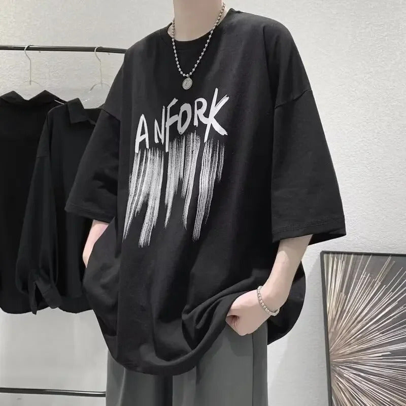 T恤男Trendy Oversize Short Sleeve Men's T-Shirt Ins Style Loose Fit Pure Cotton Coat European And American Top Simple Versatile