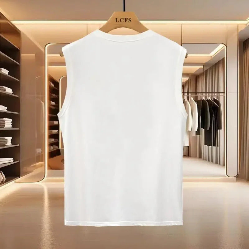 男士背心Trendy Hong Kong Style Summer Newborn Cotton T-Shirt Loose Fit Versatile Simple Streetwear Fashionable Sleeveless Top