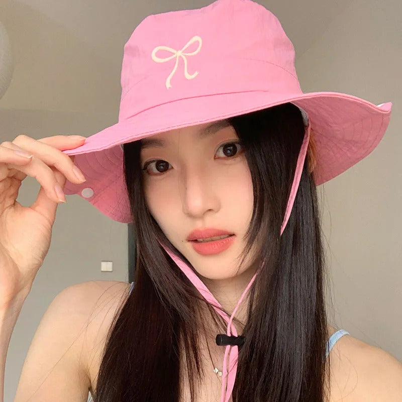 帽子女Bow Embroidery Women Quick Dry Bucket Hat Summer Outdoor Hiking camping Panama Caps Wide Brim Fordable Sunscreen Basin Hats