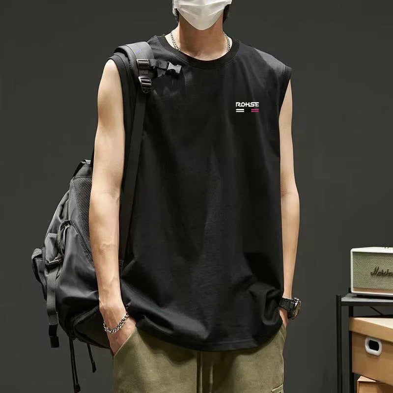 男士背心New Summer 2024 Men's Sport Loose-Fit Training Sleeveless T-Shirt Quick-Dry Shoulder Vest Short Sleeves Top Round