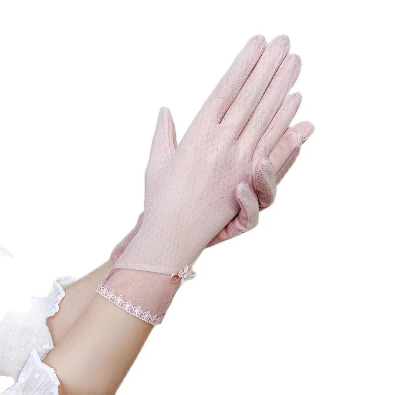 防晒手套女Summer Sexy Lace Women Sunscreen Touch Screen Ice Silk Thin Breathable Mesh Anti-UV Female Non-Slip Driving Cycling Gloves