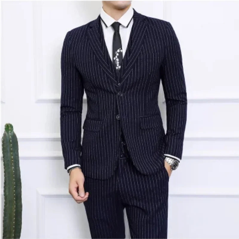 礼服男Men's Striped Suit Three-piece Large Size 6XL British Style Gentleman Business Banquet Wedding Host Fashion Quality Formal Suit