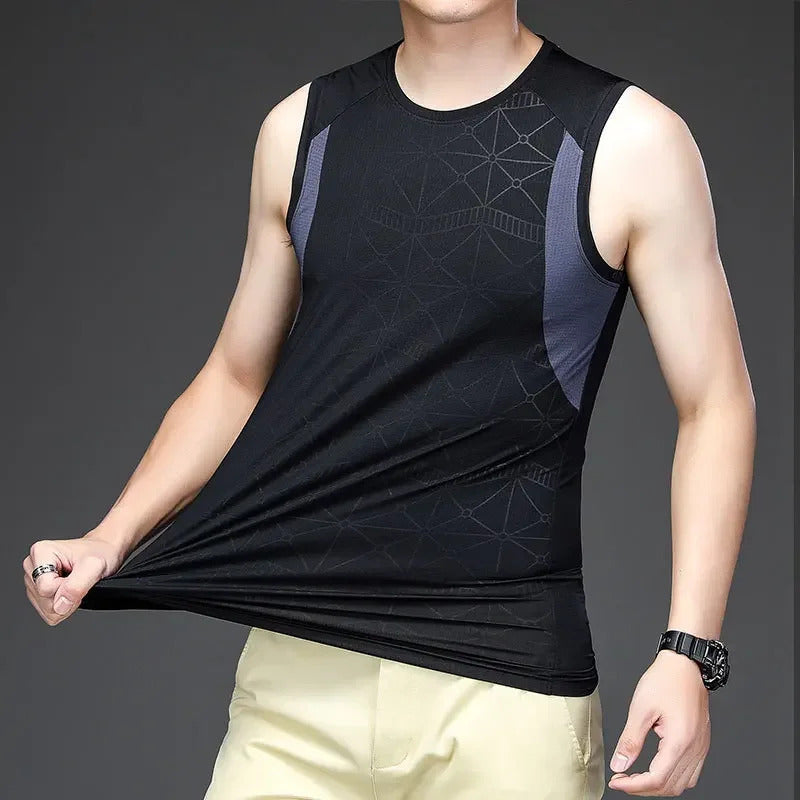 男士背心Summer Fitness Sports Vest Men's Running Basketball Sleeveless T-Shirt Quick Drying Shoulder Vest Thin Ice Silk Vest For Men