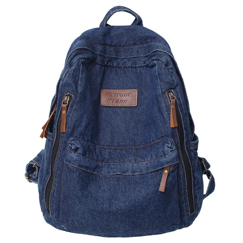 包包男Multi Pocket Fashion Denim Women Backpack Male Female Laptop College Backpacks Trendy Cool Girl Kawaii Travel Student School Bag