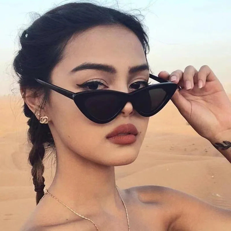 眼镜女2023 Vintage Triangle Cat Eye Women Sunglasses Personality PC Frame Resin Lens Travel Eyewear Girls Cute Small Frame Goggles