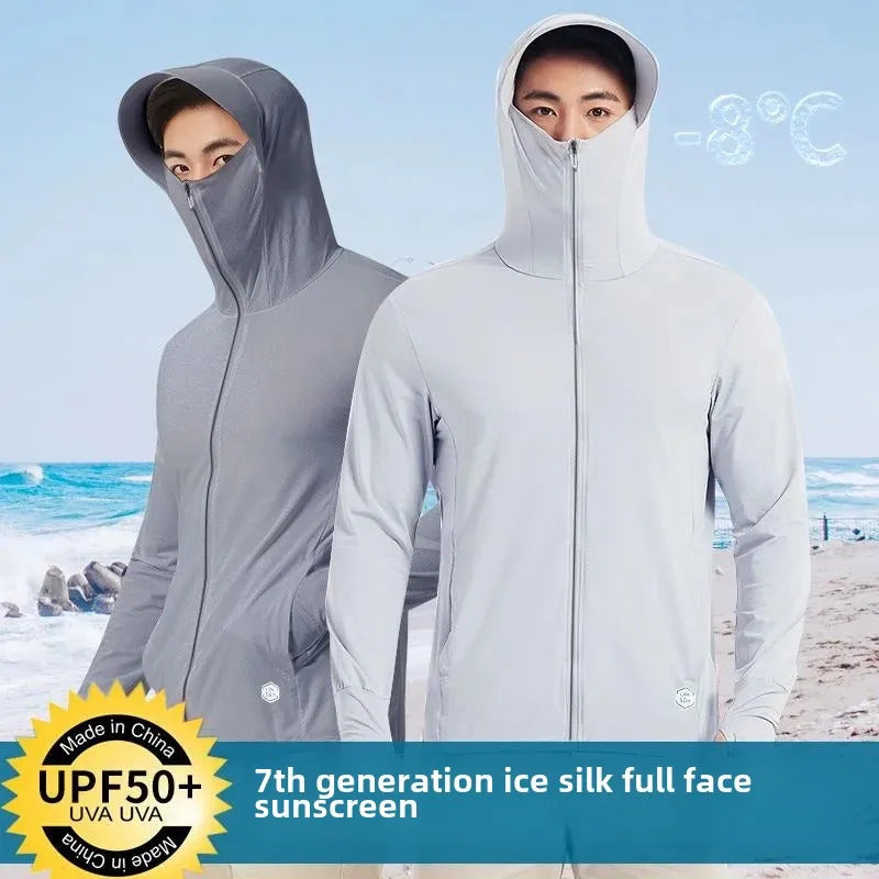 防晒衣男Men's Summer Ice Silk Sunscreen Clothes Ultrathin Outdoor Fishing Sun Protection Vest Wholesale Casual Thin Skin Coats