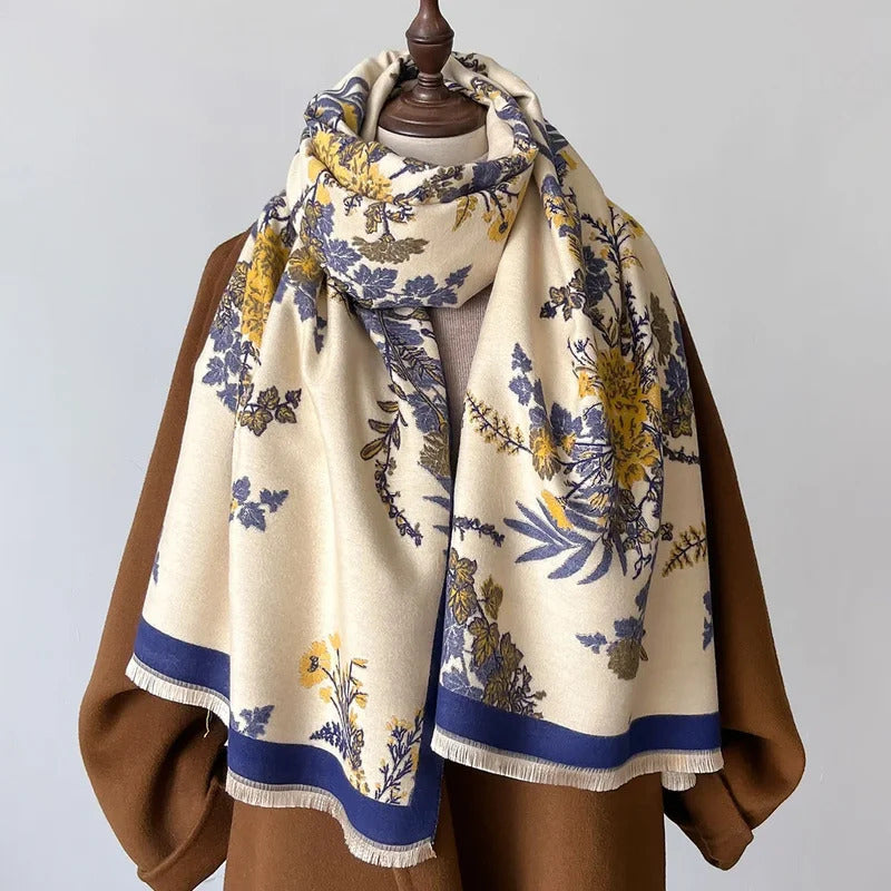 丝巾女Luxury Floral Print Winter Cashmere Scarf Women Autumn Outdoor Warm Thick Shawls Wraps Female Neck Scarves Pashmina Bufanda