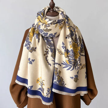 丝巾女Luxury Floral Print Winter Cashmere Scarf Women Autumn Outdoor Warm Thick Shawls Wraps Female Neck Scarves Pashmina Bufanda