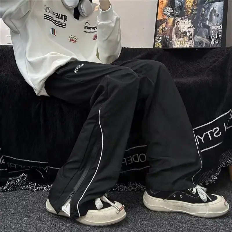 休闲裤男Autumn Men's Slim Fit Trendy Brand Casual Trousers Loose Fit American Style Streetwear High Waist Wide Leg Sweatpants