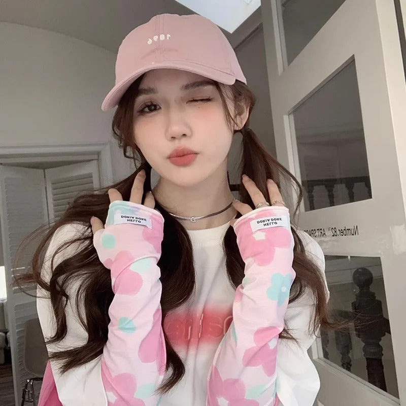 防晒冰袖女2024 Flower Ice Sleeve Sun Protection Sleeves Driving Gloves Long Fingerless Arm Sleeve Summer Arm Protection Outdoor