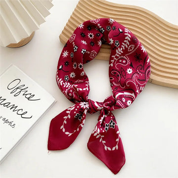 丝巾女70cm Bandana Head Scarf for Women Fashion Cashew Print Handkerchief Silk Satin Hijab Scarfs Female Square Neck Scarves 2022