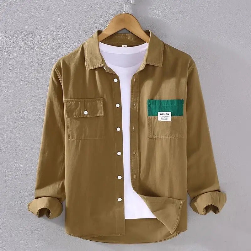 衬衫男Spring Autumn Fashion Turn-down Collar Long Sleeve Blouse Man Patchwork Button Men's Clothing Contrast Color Korean Loose Shirts
