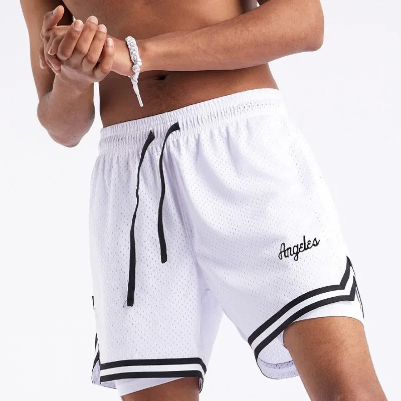 短裤男Men's Summer Fashion American Style Two-piece Illusion Basketball Shorts Training Sweatpants Fitness Equipment