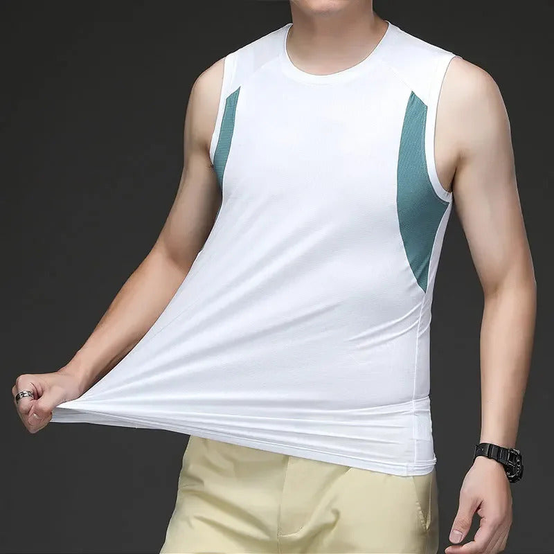 男士背心Summer Fitness Sports Vest Men's Running Basketball Sleeveless T-Shirt Quick Drying Shoulder Vest Thin Ice Silk Vest For Men