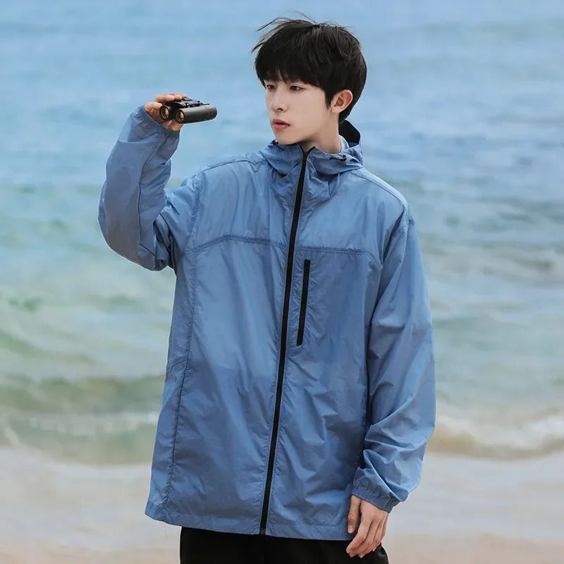 防晒衣男Summer Thin Breathable Sunscreen Jacket For Men Japanese Vintage Outdoor Youth Ice Silk UV Protection Skin Clothing Casual Style