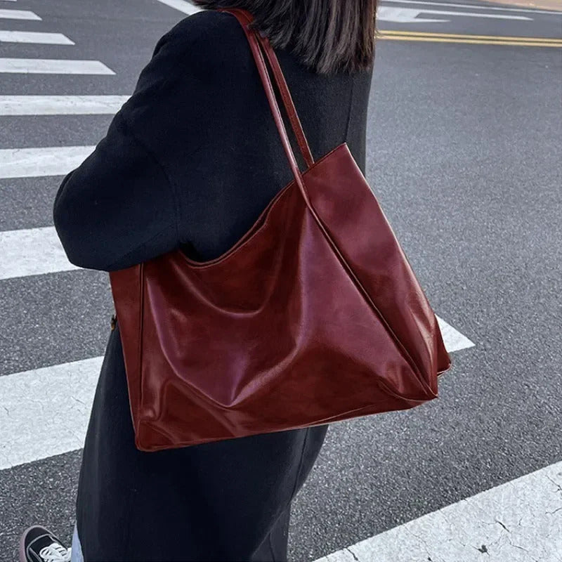 包包Women Tote Bag Fashion Underarm Pouch Large Capacity Soft Pu Leather Shoulder Bag Retro Crossbody Bag Casual Portable BucketBags