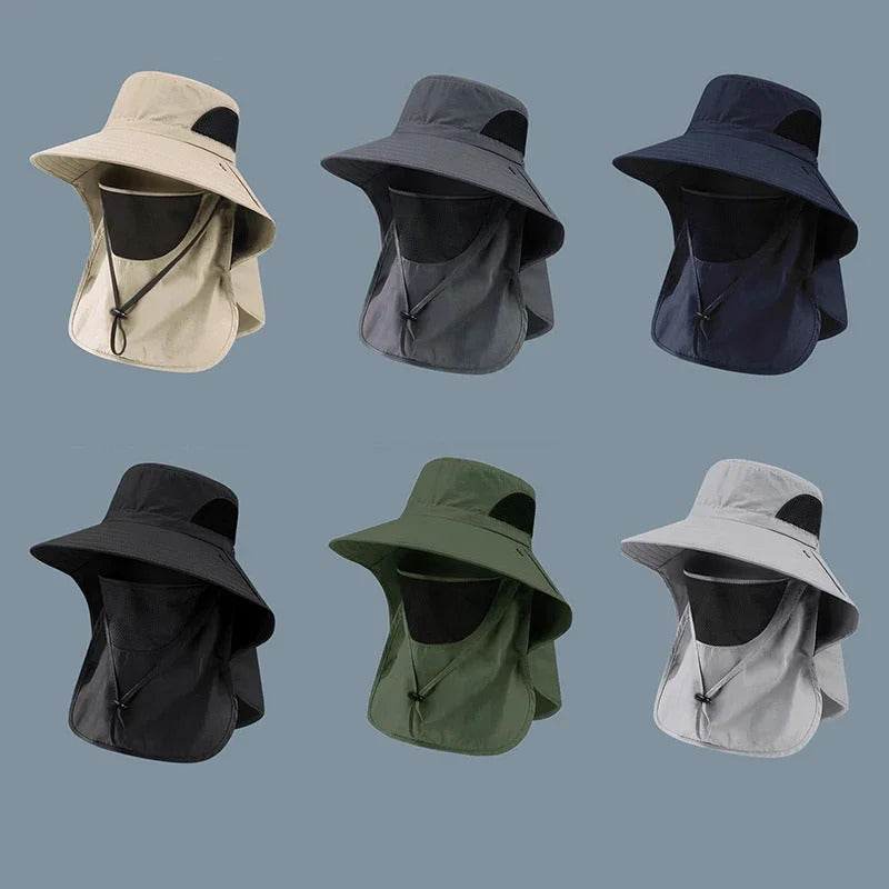 防晒帽男Summer Sun Hats UV Protection Outdoor Hunting Fishing Cap For Men Women Hiking Camping Visor Bucket Hat Neck Flap Fisherman Hat