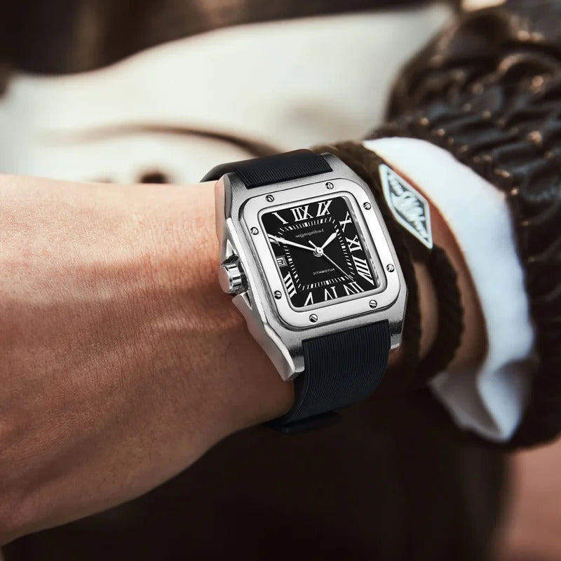 手表男Shandu Mechanical Wristwatch Solid Stainless Steel Strap Lorelei Prince Blue Needle Butterfly Buckle Business Style Live Sales