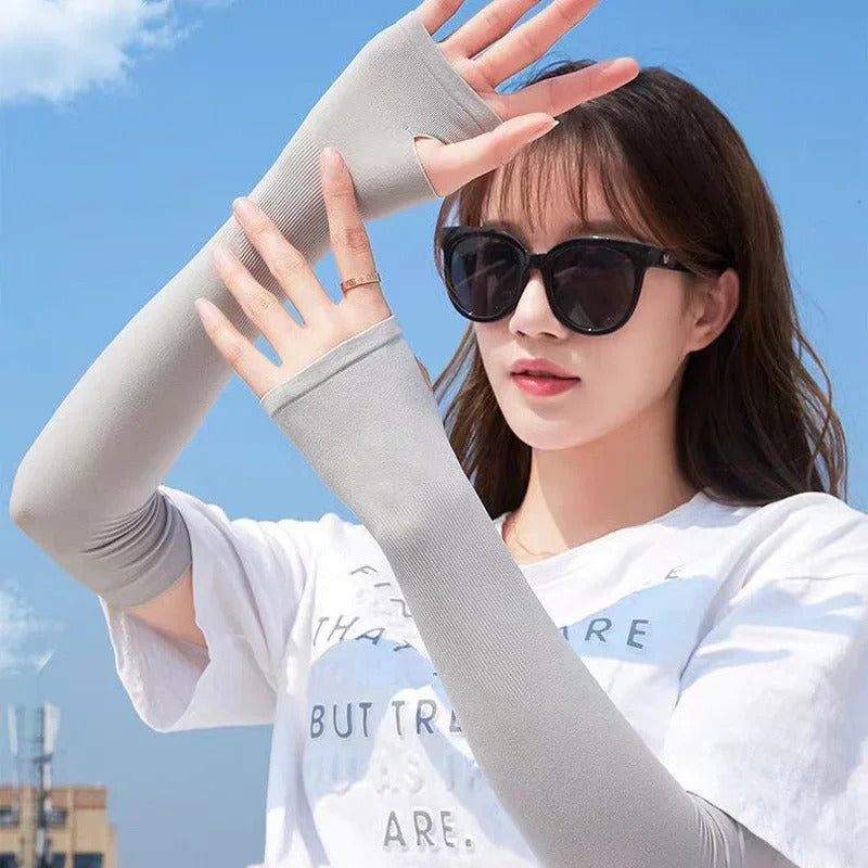冰袖男Summer Finger Sleeve Ice Cool Wearing High Elastic Elbow Spring Outdoor Riding Fingerless Fishing Custom Ice Silk Sleeve