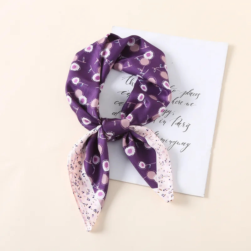 丝巾女New 70x70cm Women Multifunction Polyester Silk Scarf Sweet Cherry Printed Casual Satin Small Square Wraps Scarves Shawl 2023