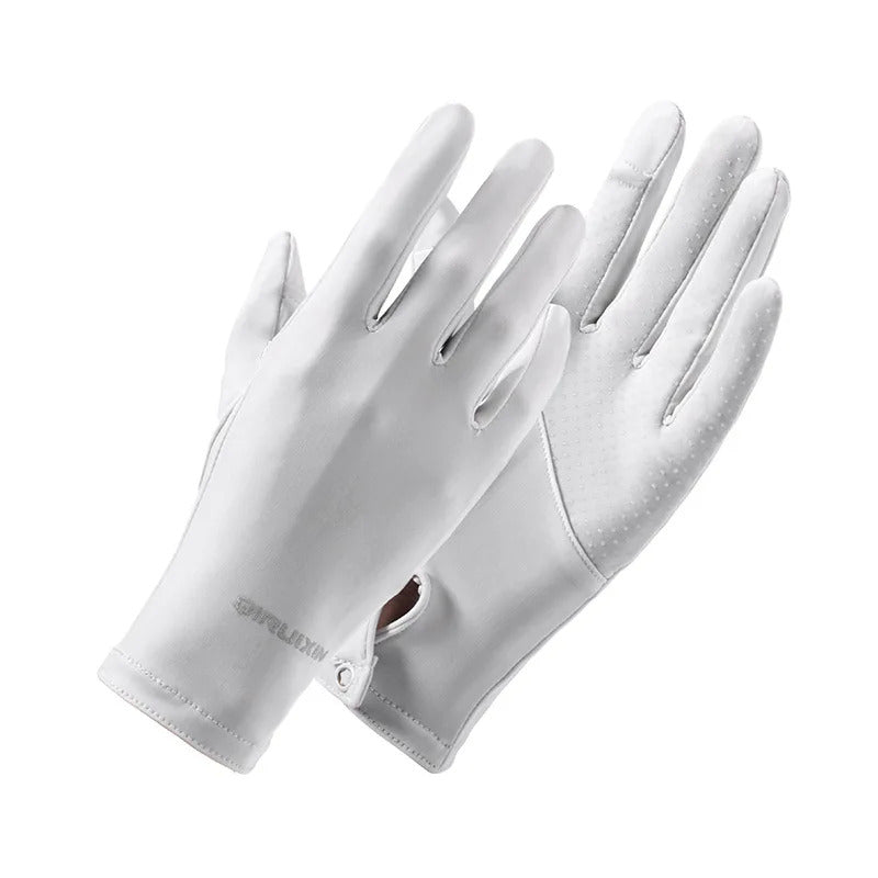 防晒手套女Summer Women Thin Ice Silk Lace Letter Button Touch Screen Driving Mittens UV Sunscreen Sport Cycling Non-slip Sun Gloves I45