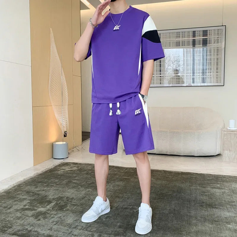 男士套装New Spring Summer 2024 Men's Sport Suit Short Sleeve Casual Tops Matching Set Fashionable Men's Wear 2-piece Set Clothes