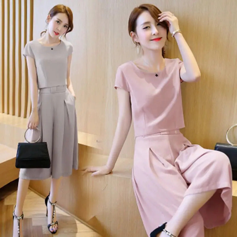 商务装女Women's Clothing Tops Shorts 2 Piece Sets 2024 New Summer Of Korean Fashion Wide Leg Skirt Pants Chiffon Temperament Office Suit