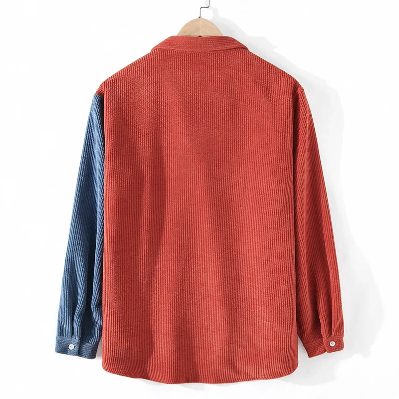 衬衫男2023 Amazon Best Selling Autumn Corduroy Lapel Color Blocking Long Sleeve Men's Casual Shirt from China Mainland
