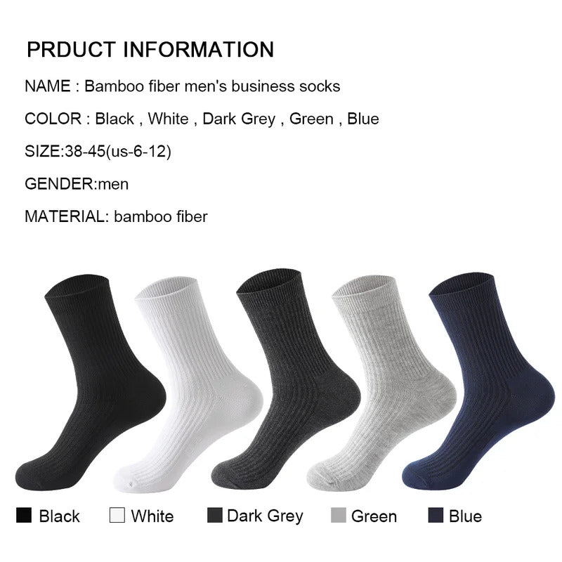 High Quality 5 Pairs/lot Bamboo Fiber Men Socks Breathable Compression Men Long Socks Business Casual Male Large size 38-45男士袜子