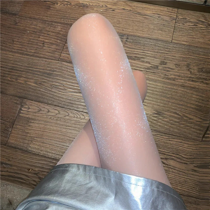 丝袜Women Girl Glossy Tights Shiny Pantyhose Glitter Stocking Shining silver Slim Breathable See Through Anti-hook Ultra Thin Medias
