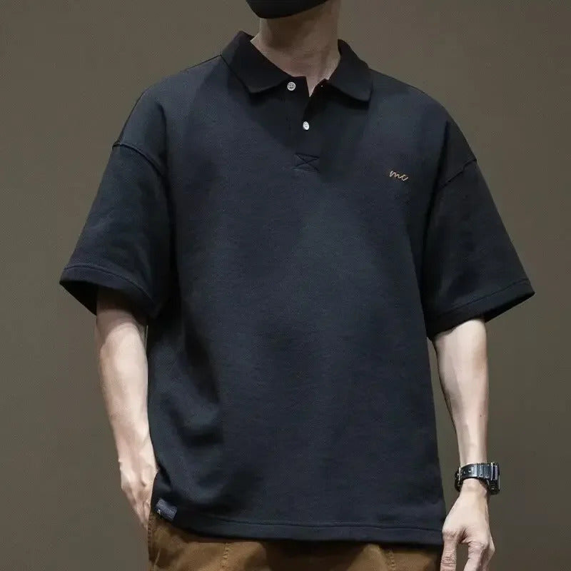 POLO男Men's Short Sleeve Summer Polo Shirt American Style Casual Business T-Shirt Top Loose Fit Solid Color Lapel Half Sleeve Tee