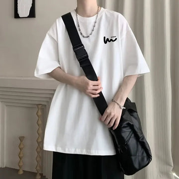 T恤男American Stylet Men's Loose-Fit T-Shirt Short Sleeves Cotton Top Streetwear Hong Kong Style Trendy Weighty Top For Men