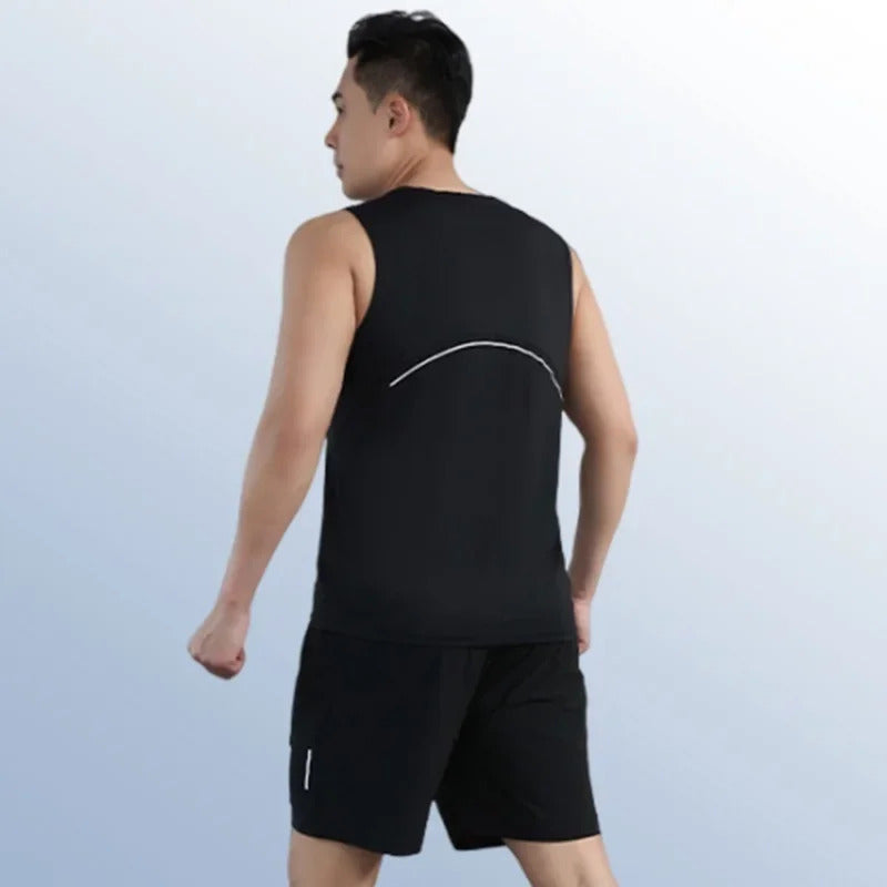 男士套装Ice Silk Men's Sports Suit Summer Running Quick Dry Sleeveless Vest Shorts Basketball Fitness Training Wear Plus Size
