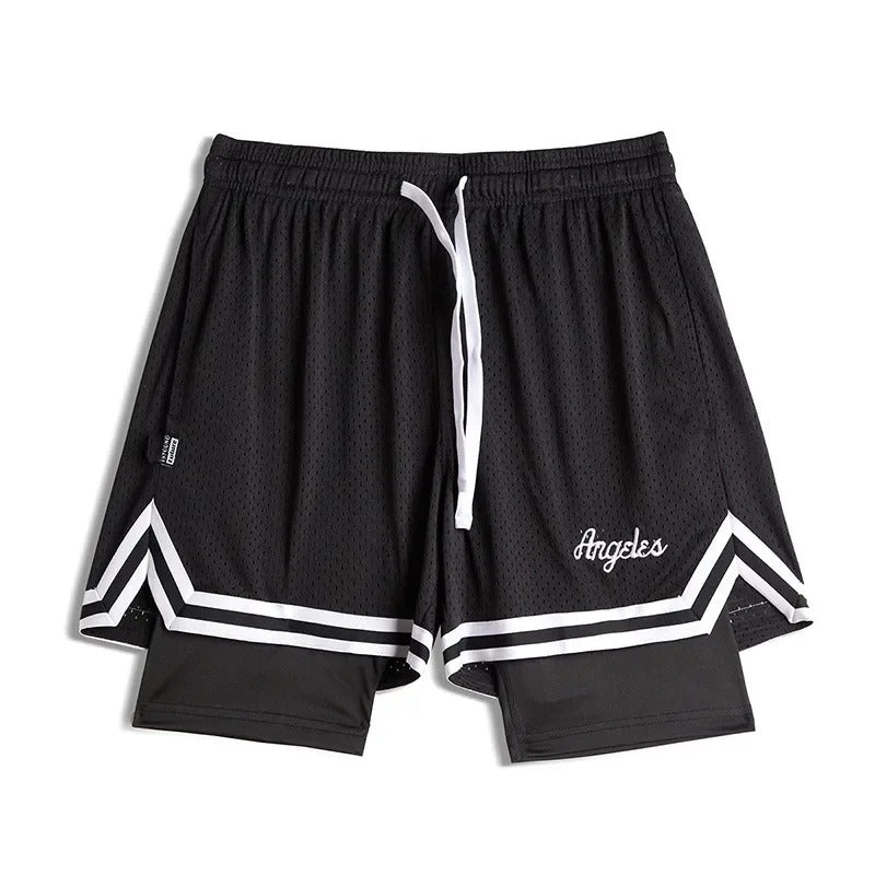 短裤男Men's Summer Fashion American Style Two-piece Illusion Basketball Shorts Training Sweatpants Fitness Equipment