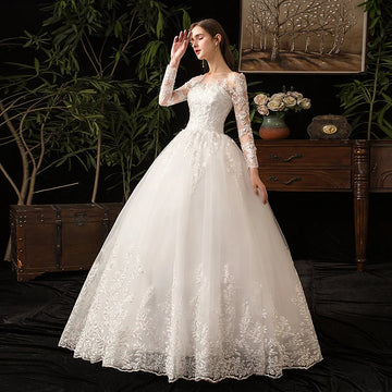礼服女Winter Lace Embroidery White Wedding Dress Full Sleeve Sweetheart Elegant Plus Size Vestido De Noiva Bride Gown Floor