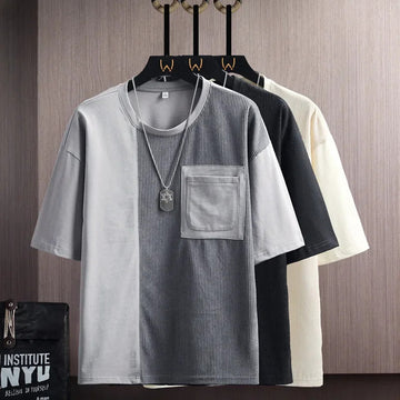 T恤男2024 Summer Men's Japanese Style PocketLoose-FitTrendy Brand Hong Kong Style Versatile Teen Short Sleeve T-Shirt