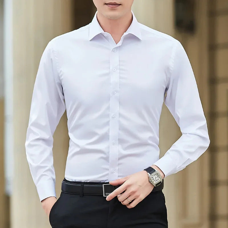 衬衫男Trendy Spring Autumn Men's Professional Suit Inner Long Sleeve White Shirt Korean Style Slims Smooths Silhouette Business Shirt