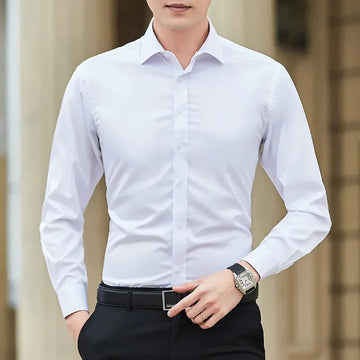 衬衫男Trendy Spring Autumn Men's Professional Suit Inner Long Sleeve White Shirt Korean Style Slims Smooths Silhouette Business Shirt