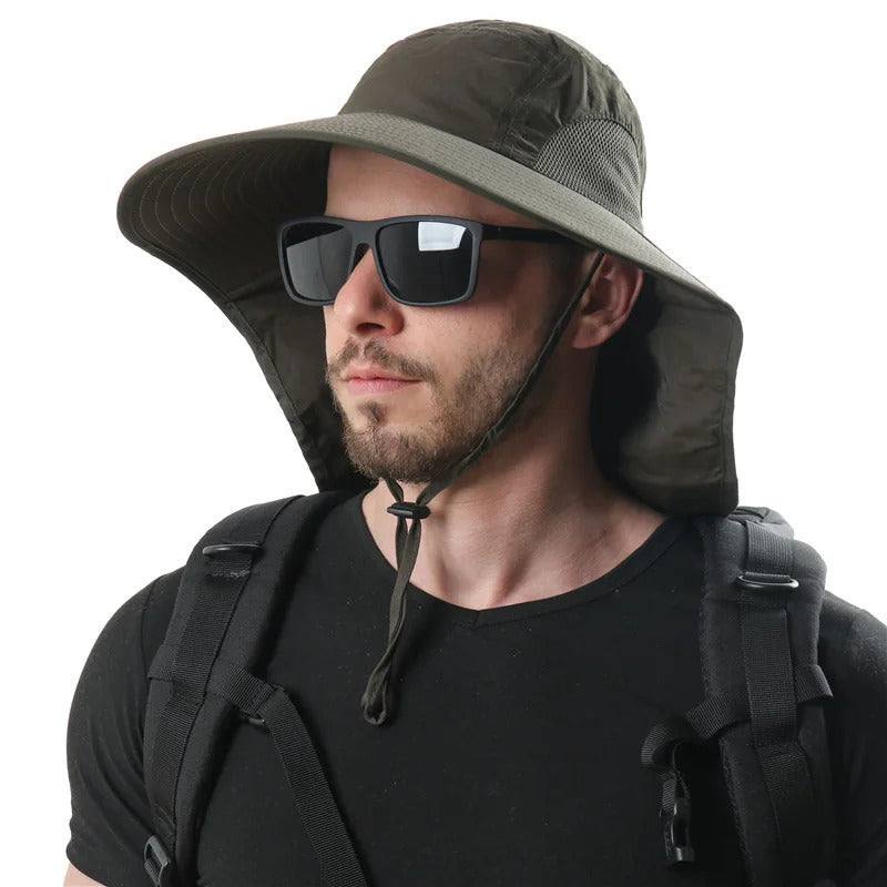防晒帽男Wide Brim Sun Hat with Neck Flap for men women Adjustable Outdoor 50+UPF Protection Safari Cap Hiking Fishing Hat