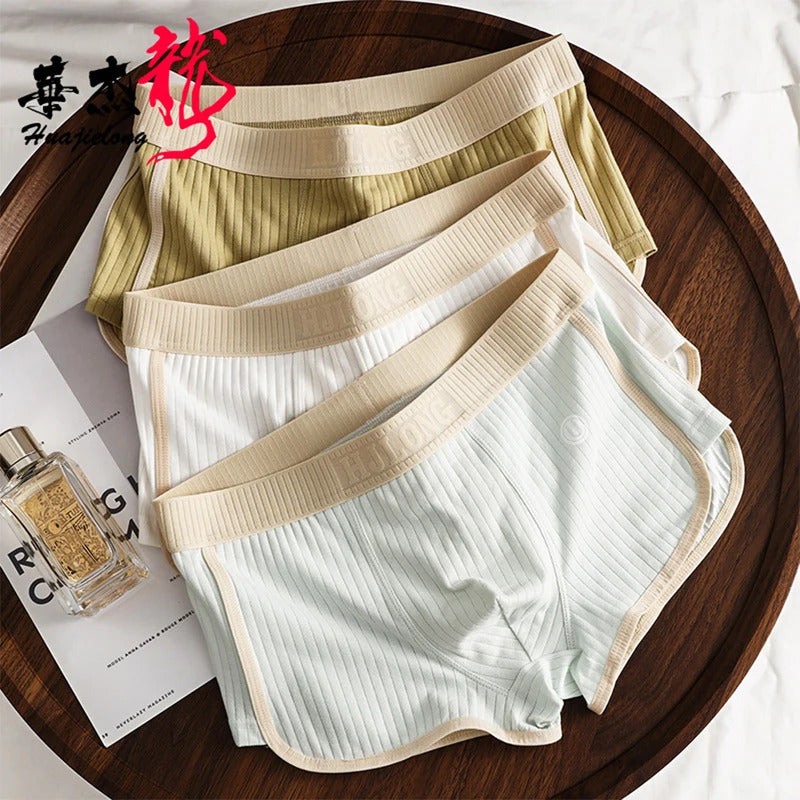内衣男3PCS/Pack 95% Cotton Super Soft Men's Underpants Fashion Solid Striped Panties Breathable Mesh Crotch Boxers Elastic Underwear