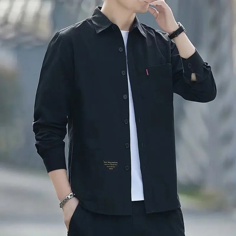 衬衫男2023 New Loose-Fit Casual Men's Long Sleeve Shirt Vintage Jacket Spring Summer Plus Size Versatile Cross-Border Shirt