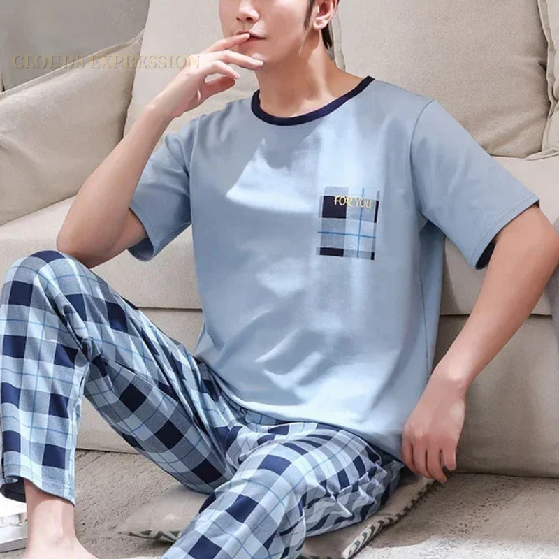 睡衣男Summer Knitted Pj Short Sleeved Men's Pajamas Sets Male Pajama Set Letter Pajama For Men Sleepwear Suit Homewear Size XXXL1264