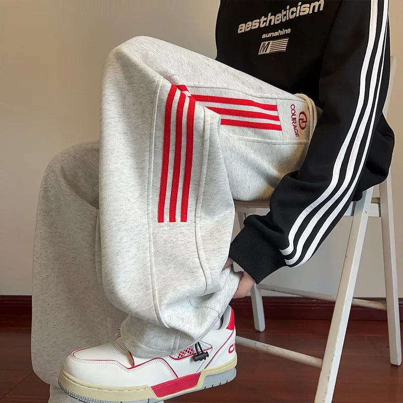 休闲裤男American Style Striped Men's Loose-Fit Draped Straight-Leg Pants Color Blocking Casual Sweatpants Trendy Brand Autumn Season
