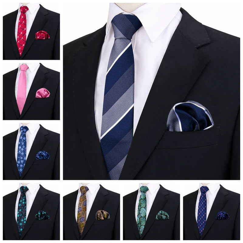 领带男Ties For Men Neck Tie Wedding Accessories Gift For Man Pocket Square Suit Set Luxury Necktie Solid Color 2pcs Set Business Daily