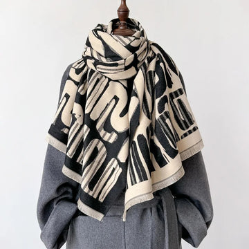 丝巾女New Luxury Letter Geometry Print Cashmere Scarfs Women Warm Autumn Large Wraps and Shawls Lady Winter Pashmina Bufanda Tassels