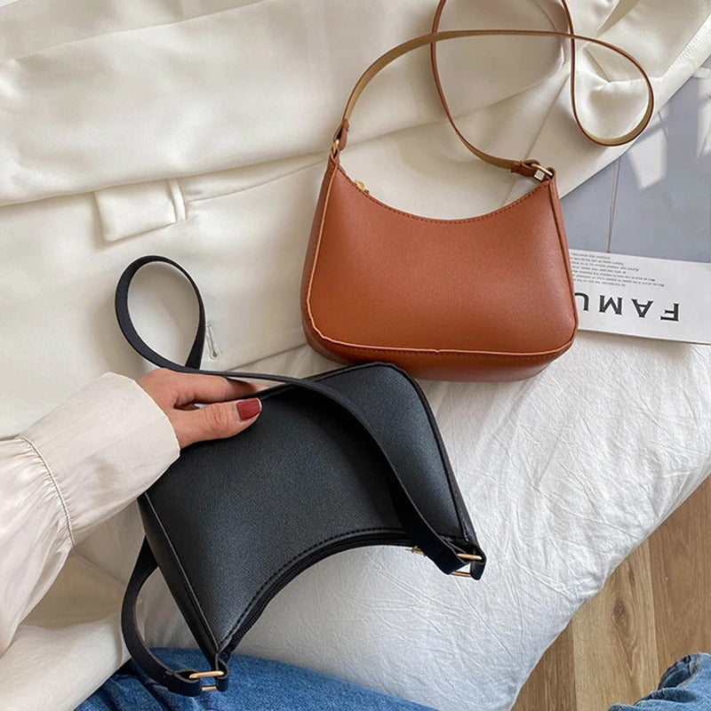 包包Women's Bag 2022 Trend Handbags Female Handbags Retro Solid Color PU Leather Shoulder Underarm Bag Ladies Shopper Hobos Bag